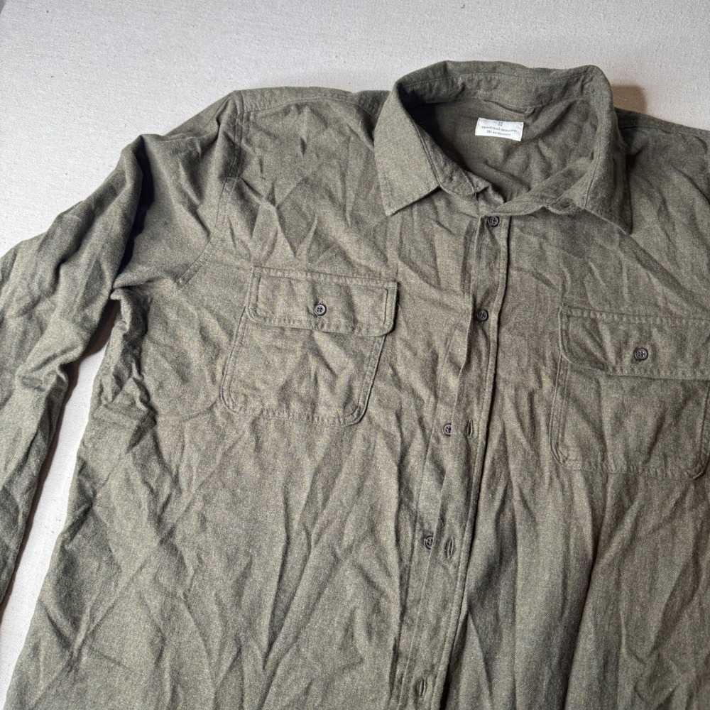 Mutual Weave Mens XXL Olive Green Flannel Button Down Shirt 100% Cotton LS